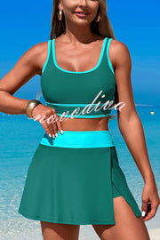 Fashion Contrast Color Stretch Sports Two-piece Bikini Swimsuit