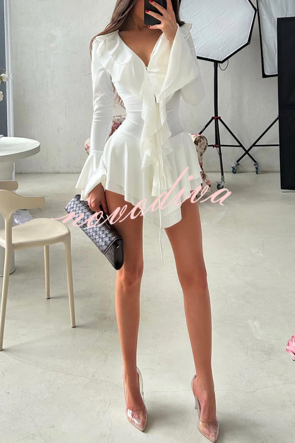 Fashion V-neck Long-sleeved Ruffled Slim-fit Rompers