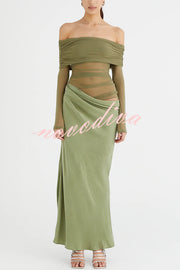 Exquisite Sexy Mesh Patchwork Off Shoulder Cutout Ruched Maxi Dress