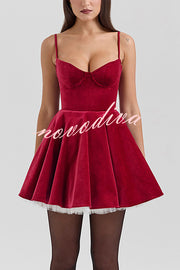 Year-end Dance Velvet Tulle Patchwork Sweetheart Neck Slip Mini Dress