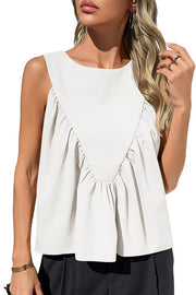 Solid Color Round Neck Sleeveless Pleated Loose Vest