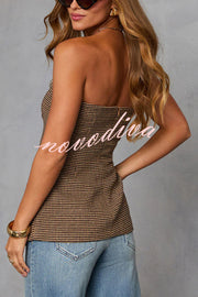 Workplace Vitality Houndstooth Off Shoulder Button Vest Top