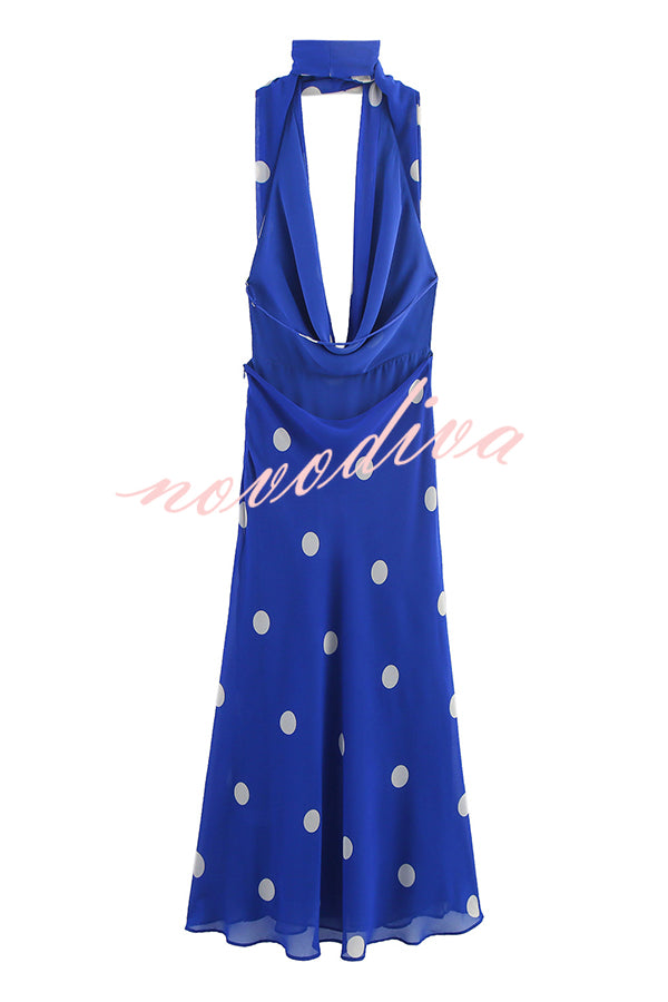 Fashion Polka Dot Print Sexy Halter Neck Backless Maxi Dress