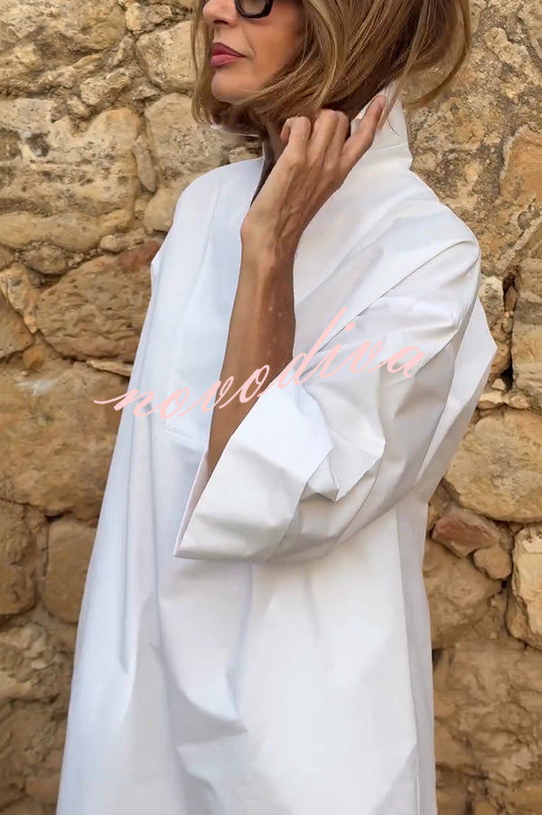 Solid Color V-neck Half-sleeve Loose Slit Midi Dress
