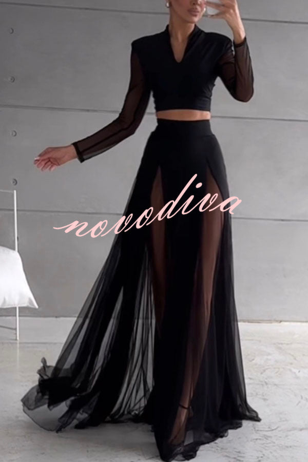 Feeling Chic Tulle Patchwork Elastic Waist A-line Maxi Skirt