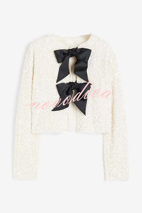 Two Ways To Celebrate Tie-front Bow Sequined Jacket