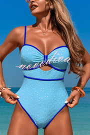 Fashion Contrast Color Hollow Stretch One-piece Swimsuit