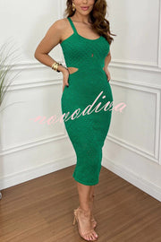 Samarie Knit Diamond Texture Cutout Waist Stretch Midi Dress