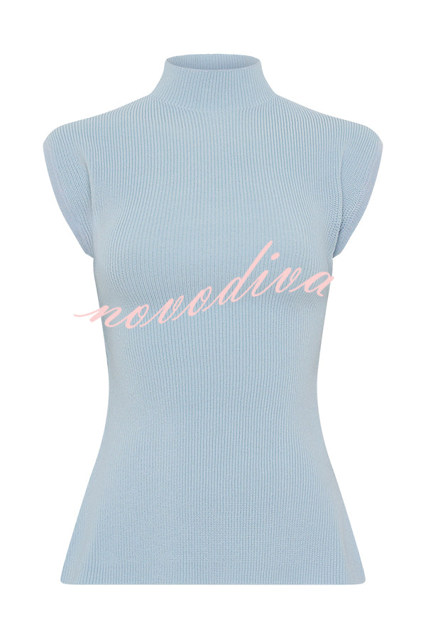 Effortless Chic Ribbed Knit High Neck Open Back Stretch Top