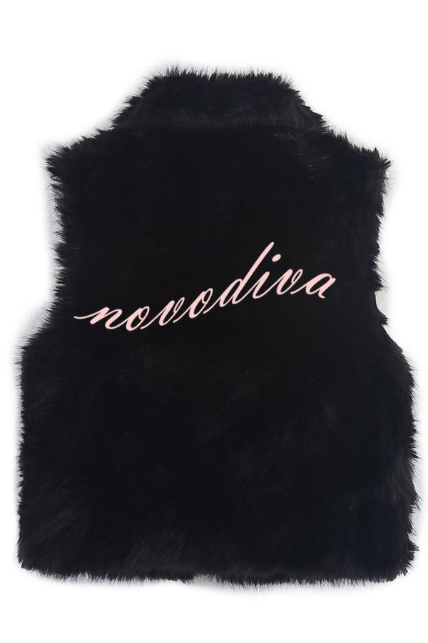 Stylish Collared Sleeveless Short Faux Fur Vest