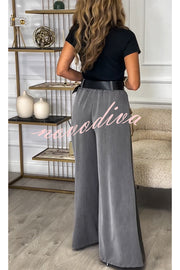 Sayla Pleated High Rise Elastic Waist Pocketed Wide Leg Pants