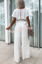Ivy Cowl Neck Short Sleeve Belt Pleated Loose Wide Leg Jumpsuit