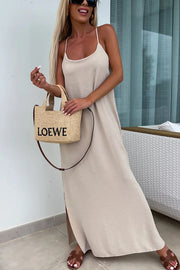 Solid Color Resort Style Spaghetti Strap Backless Maxi Dress