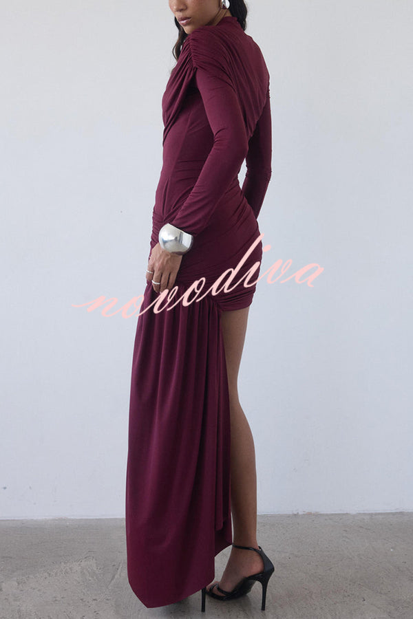 Solid Color Long-sleeved Pleated Slim-fit Elegant Ribbon Mini Dress