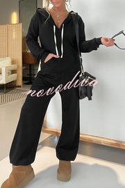 Cozy Days Long Sleeve Pocket Hooded Drawstring Jumpsuit