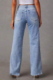 Fashionable Patchwork Casual Loose Pocket Wide Leg Jeans