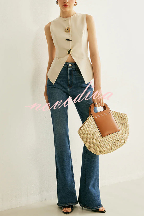 British Elegant Sun-decorated Sleeveless Versatile Vest