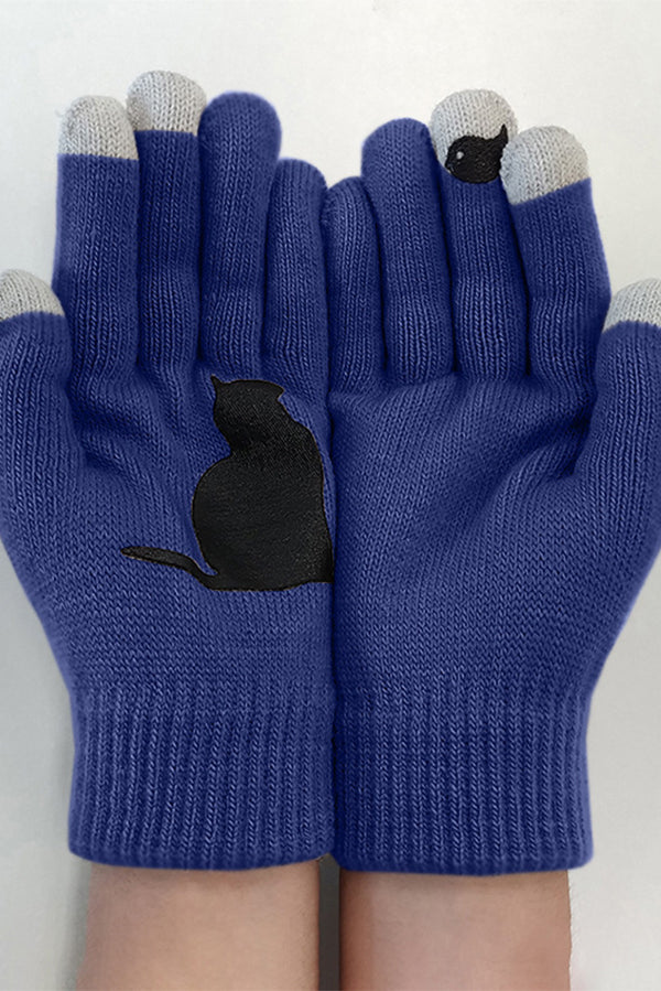 Cat and Bird Print Gloves