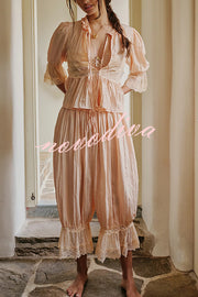Pastoral Style Elastic Waist Lace Hem Bloomer Pants