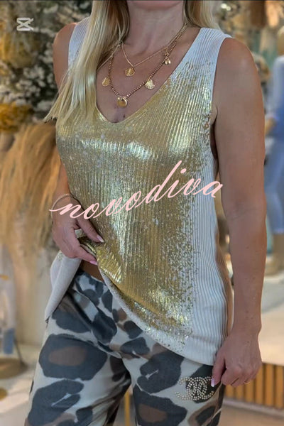 Fashion Metallic V-Neck Sleeveless Knitted Vest