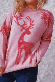 Christmas Pattern Knitted Crew Neck Long Sleeved Sweater