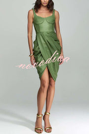 Fashion Choice Faux Leather Corset Ruched Back Zipper Mini Dress