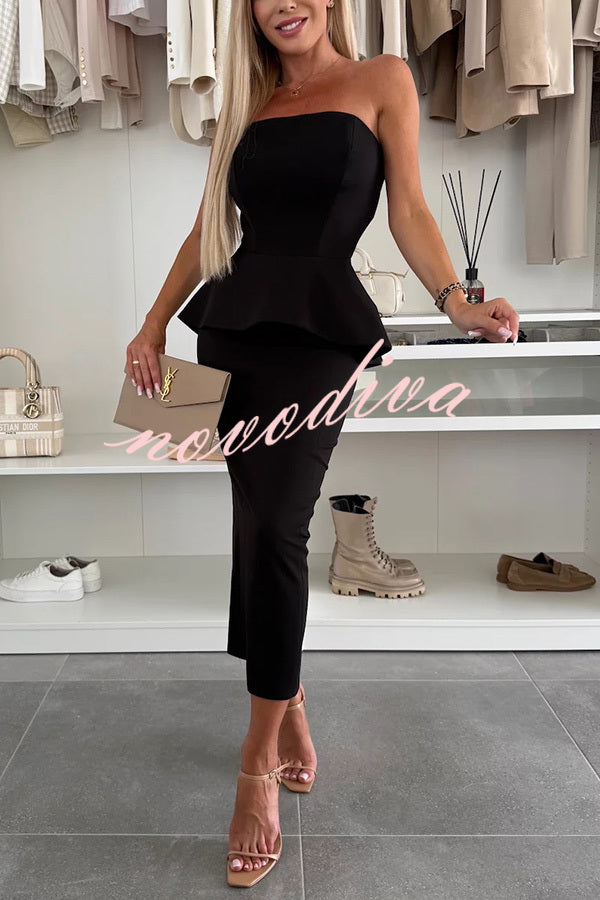 Sexy Tube Backless Lace-up Top and Slim Slit Midi Skirt Set