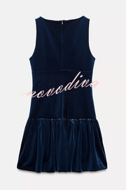 Solid Velvet Bow Embellished Sleeveless Mini Dress