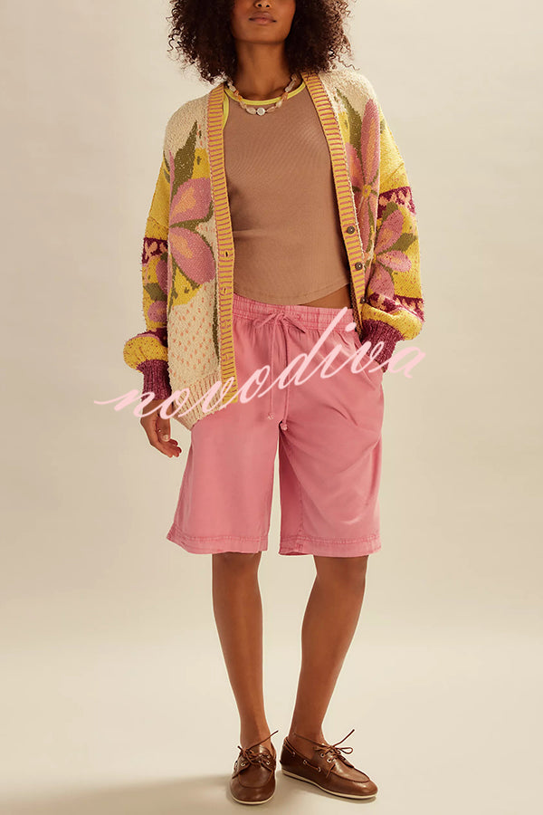 Floral Pattern Loose Long-sleeved Knitted Cardigan