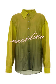 Moonlit Waltz Gradient Print Button Up Long Sleeve Loose Blouse