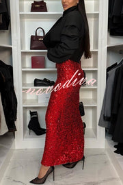 Let’s Celebrate Sequin High Rise Fishtail Maxi Skirt