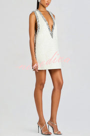 Cocktail Charm Sequin Colorblock Trim V-neck Sleeveless A-line Mini Dress