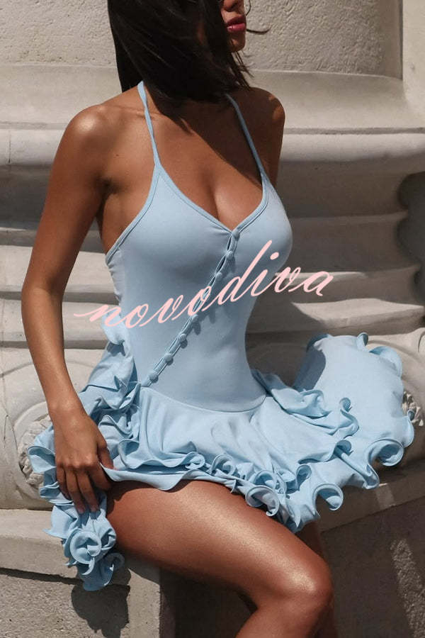 Solid Color Sexy Halter Tie Single Breasted Slim Mini Dress