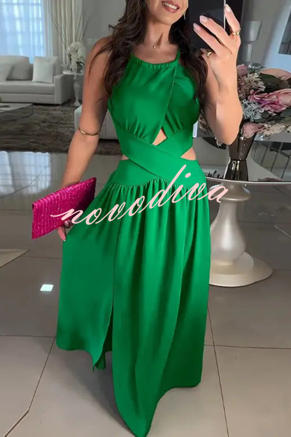 Solid Color Sexy Cross Tie Backless Maxi Dress