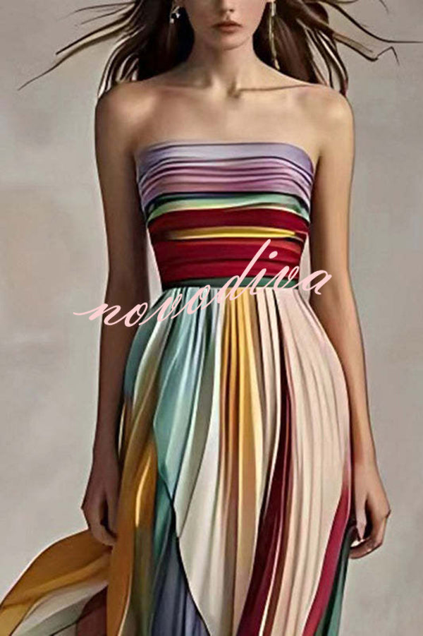 Sexy Off-shoulder Tube Top Waist Color Maxi Dress