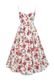 Fairy Tale Gorgeous Italian Rose Print Tulle Pocketed Slip Midi Dress