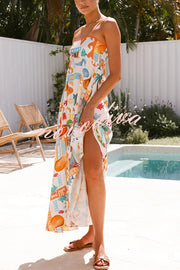 Marine Life Print Sleeveless Sling Holiday Maxi Dress