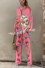 Horse Print Oversized Long Sleeved Shirt and Elastic Waist Pocket Pants Set