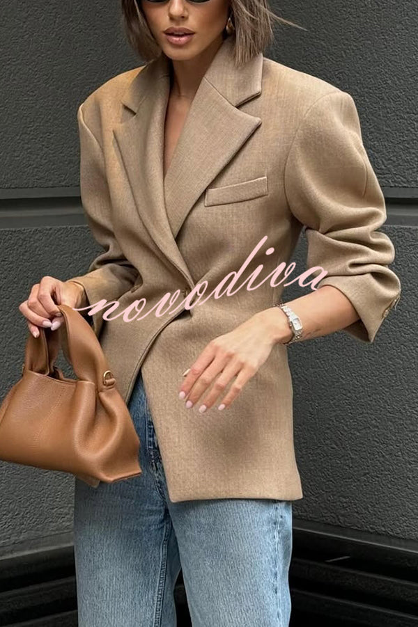 Solid Color Loose Lapel Long Sleeve Button Blazer