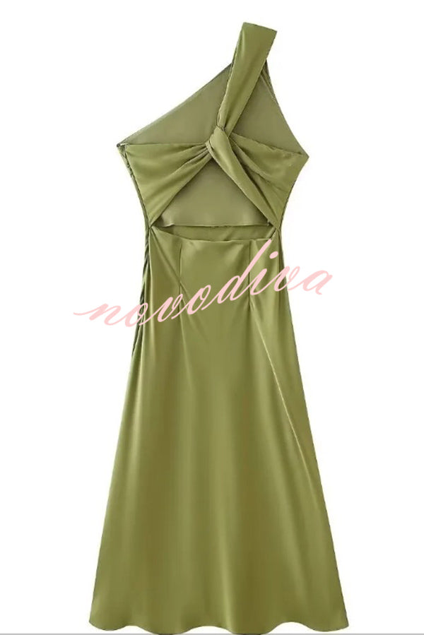 Satin Ombre One Shoulder Backless Fitted Maxi Dress