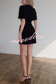 Solid Color Shawl and Square Neck Sleeveless Fitted Mini Dress Two-piece Set