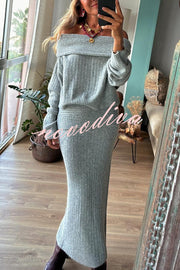 Luka Ribbed Knit Off Shoulder Long Sleeve Sweater and Stretch Maxi Skirt Set