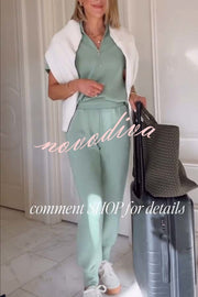 Sheridan Half-Zip Neck Short Sleeve Sweatshirt and Elastic Waist Pocket Jogger Set
