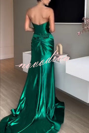 Emiliana Satin Twist Bust Cutout Corset Slit Prom Maxi Dress