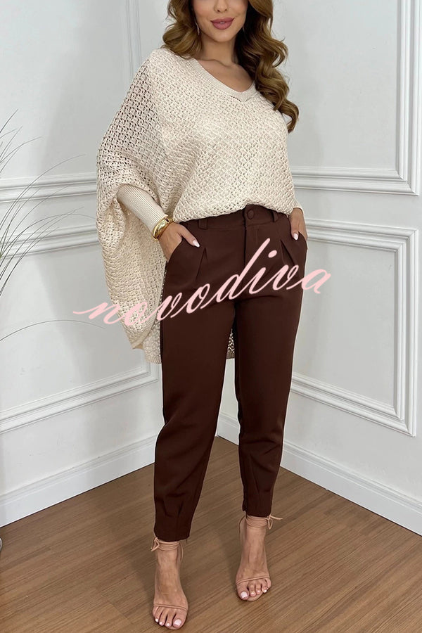 Fashion Hollow Long Sleeve Loose V-neck Knitted Sweater