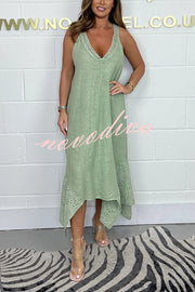 Solid Color V-neck Sleeveless Sexy Backless Irregular Maxi Dress