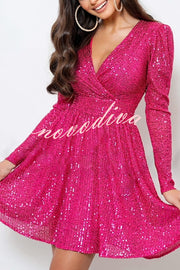 Girls Night Out Sequin Wrap Long Sleeve Mini Dress