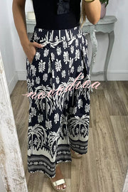 Unique Print Elastic Waist Loose Pocket Holiday Wide Leg Pants