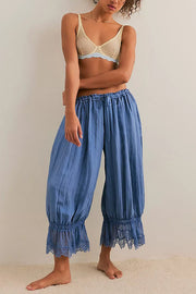 Pastoral Style Elastic Waist Lace Hem Bloomer Pants