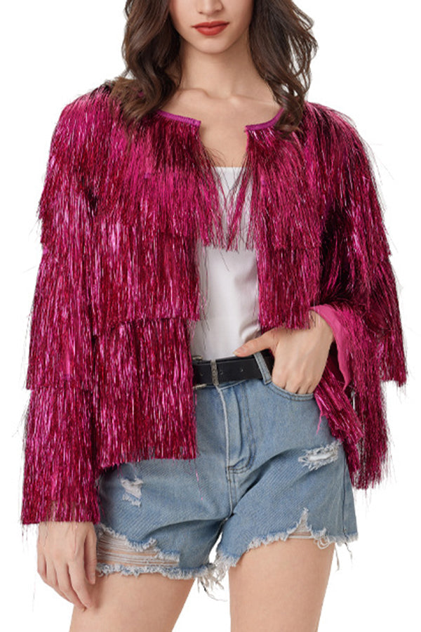 Start The Party Gold Foil Tassels Long Sleeve Jacket
